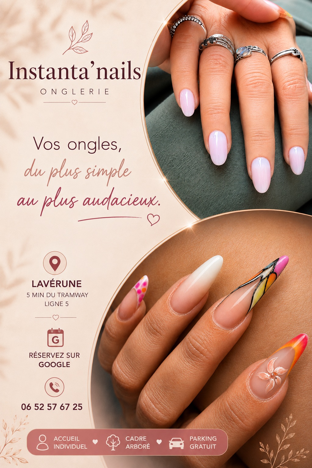 Pose ongle en gel elegante simple ou nail art audacieux laverune