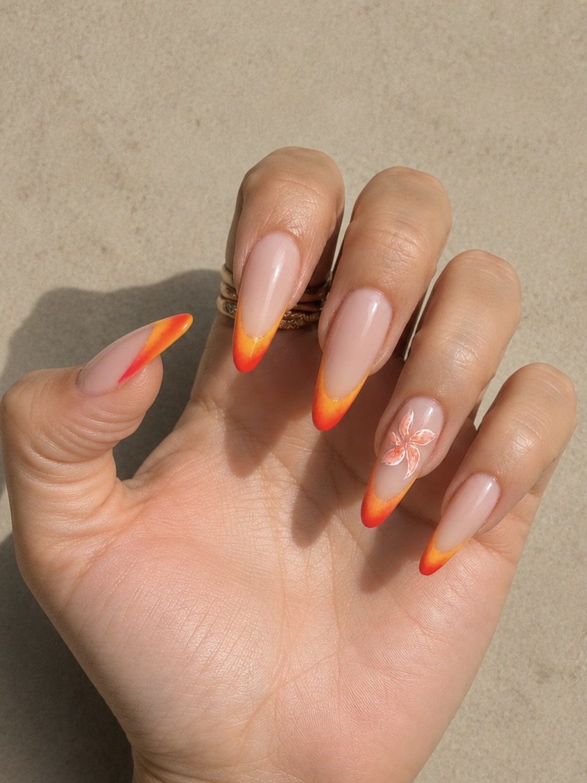 pose ongle en gel déco nail art estivale french orange dégradé à Lavérune